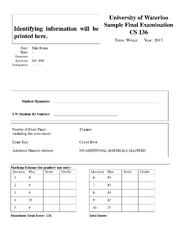 Preview of CS 136 Elementary Algorithm Design and Data Abstraction Sample Final Examination.