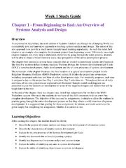 Preview of Study Guide > Week 1 Study Guide: Chapter 1 - From Beginning to End: An Overview of Systems Analysis and Design.