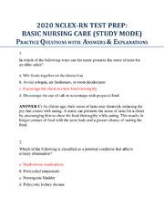 Preview of 2020 NCLEX-RN TEST PREP:  BASIC NURSING CARE (STUDY MODE) PRACTICE QUESTIONS WITH: ANSWERS &amp; EXPLANATIONS
