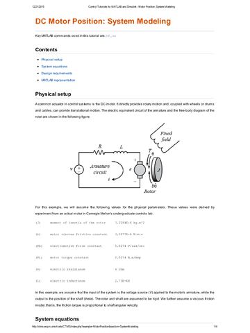 Preview page 1 of Control Tutorials for MATLAB and Simulink - Motor Position_ System Modeling (VERIFIEDBY EXPERTS)