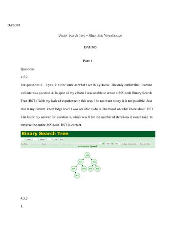 Preview page 1 of Wk  4  Binary  Search  Tree Algorithm  Visualizaiton.docx  DAT/305  Binary Search Tree €“