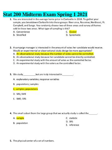 Preview page 1 of STAT 200 ELEMENTARY STATISTICS-Midterm Exam - 2021