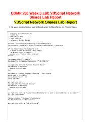 Preview page 1 of COMP 230 Week 3 Lab VBScript Network Shares Lab Report;Latest Udated Version