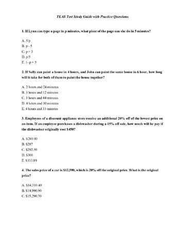 Preview page 1 of TEAS Test Study Guide with Practice Questions PI-2021