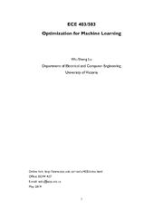 Preview of ECE 403/503 Optimization for Machine Learning