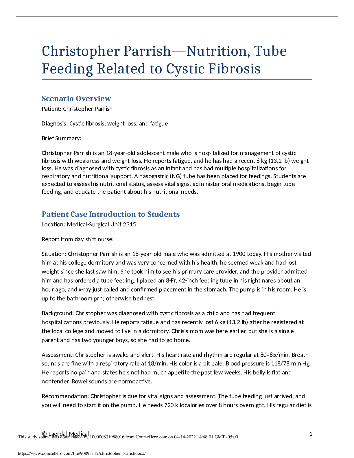 Preview image for Christopher Parrish—Nutrition, Tube Feeding Related to Cystic Fibrosis