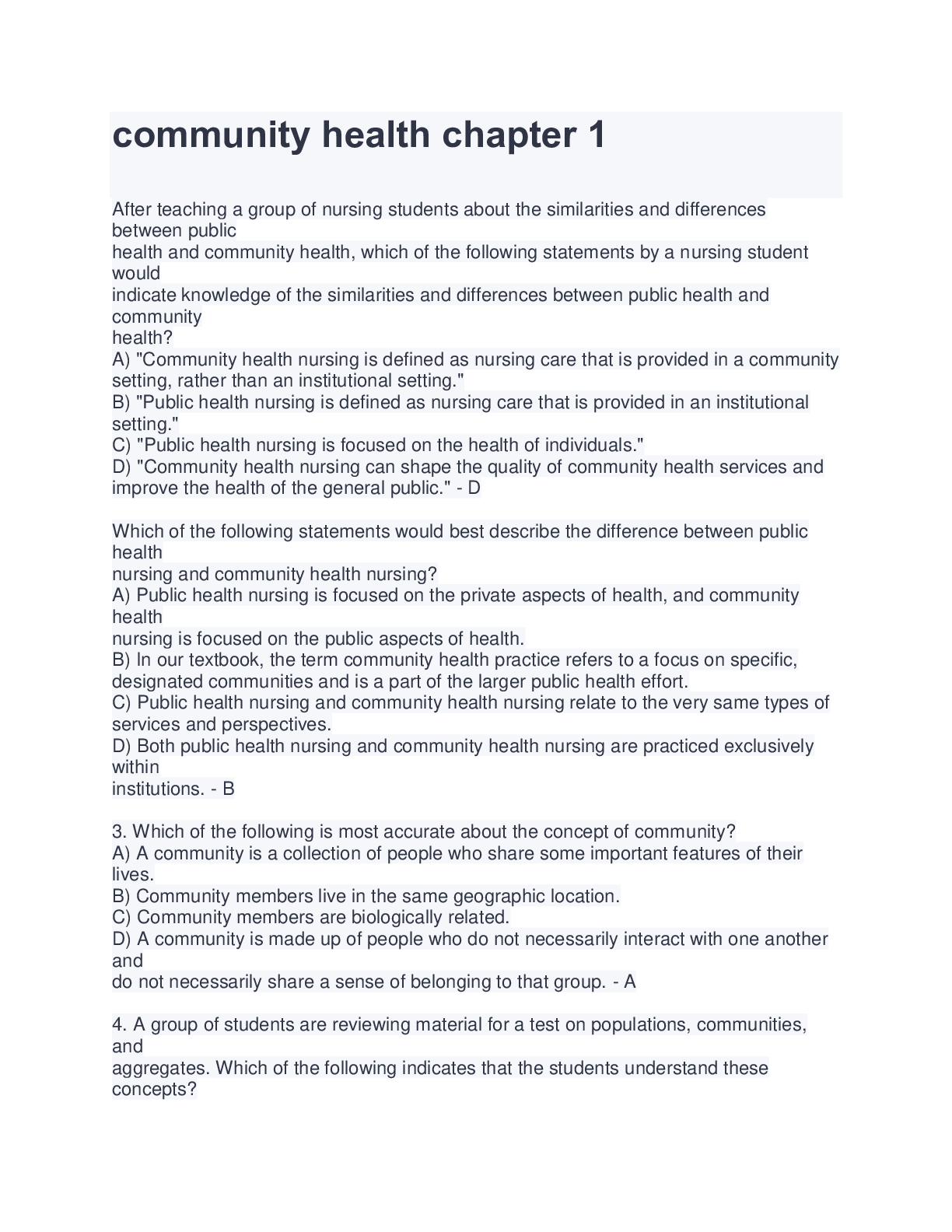 community health chapter 1 | ScholarFriends