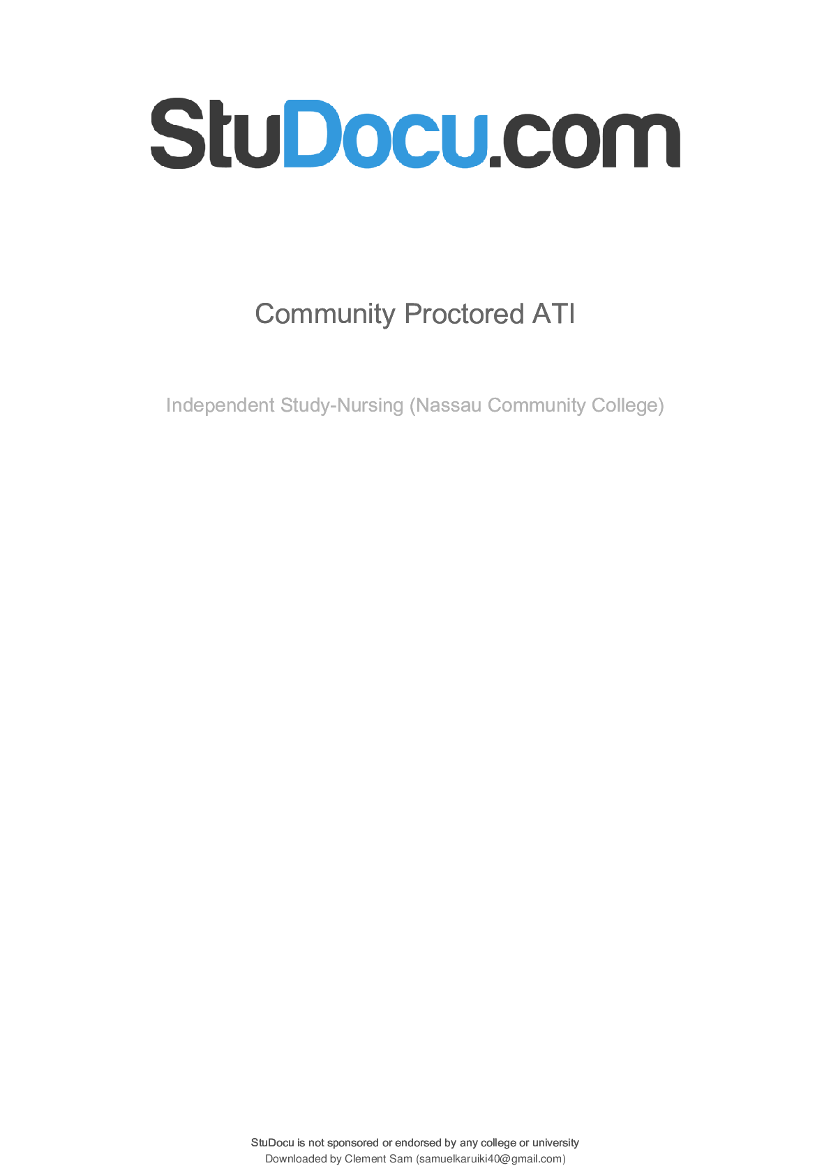 Preview image for ATI COMMUNITY HEALTH PROCTORED EXAM 2019 (LATEST, VERIFIED AND 100% CORRECT ANSWERS)