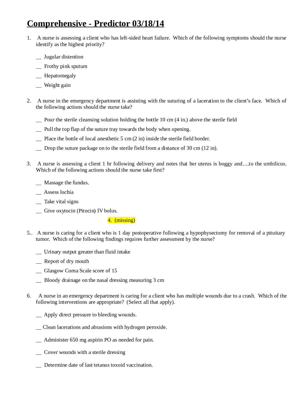 Preview image of comprehensive predictor 2013 without answers.doc document