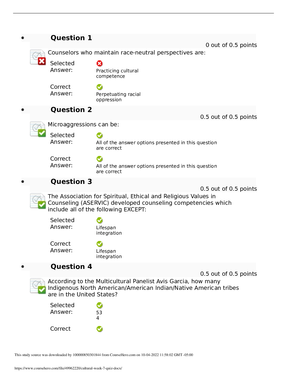 Preview image for COUN 6723 Multicultural Counseling  Cultural Week 7 Quiz | Walden University