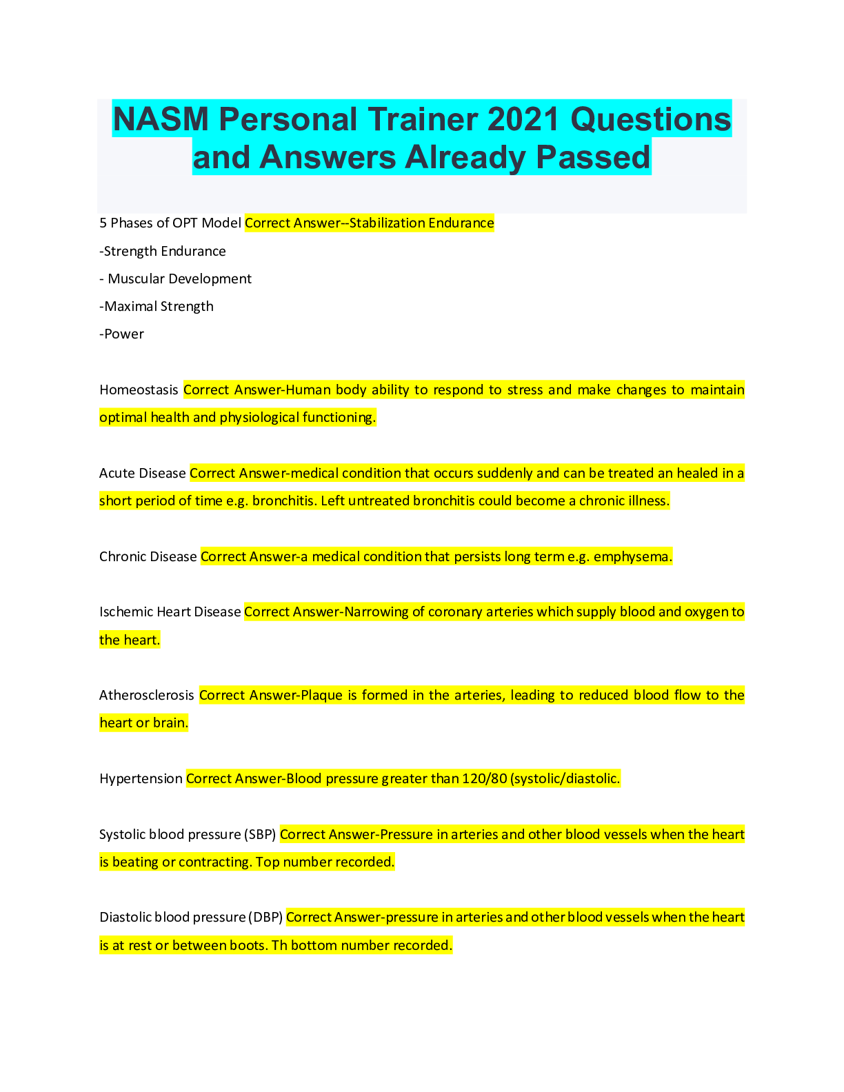 Preview image for NASM Personal Trainer 2021 Questions and Answers Already Passed