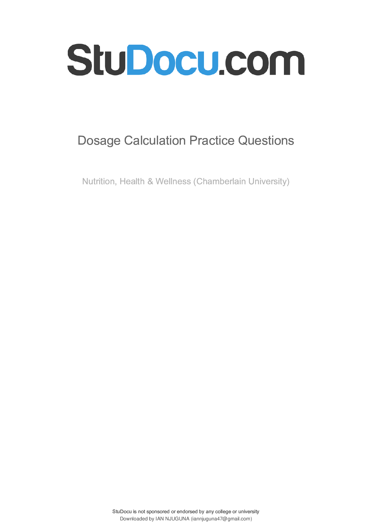 Preview of RNSG 1261 Dosage Calculation Practice Questions