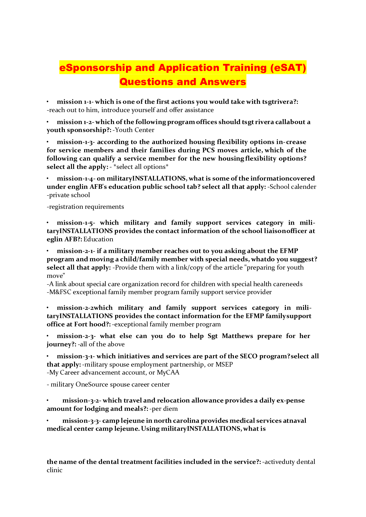 eSponsorship and Application Training (eSAT) Questions and Answers ...