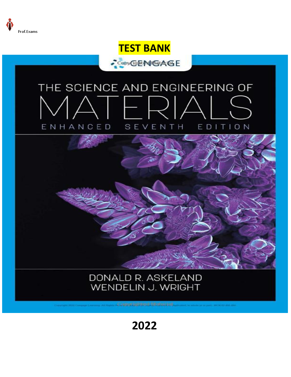 Recommended document preview for Instructor’s Solutions Manual  for The Science and Engineering of Materials, 7th Edition by Donald R. Askeland & Wendelin J. Wright. ALL Chapters(1-37)