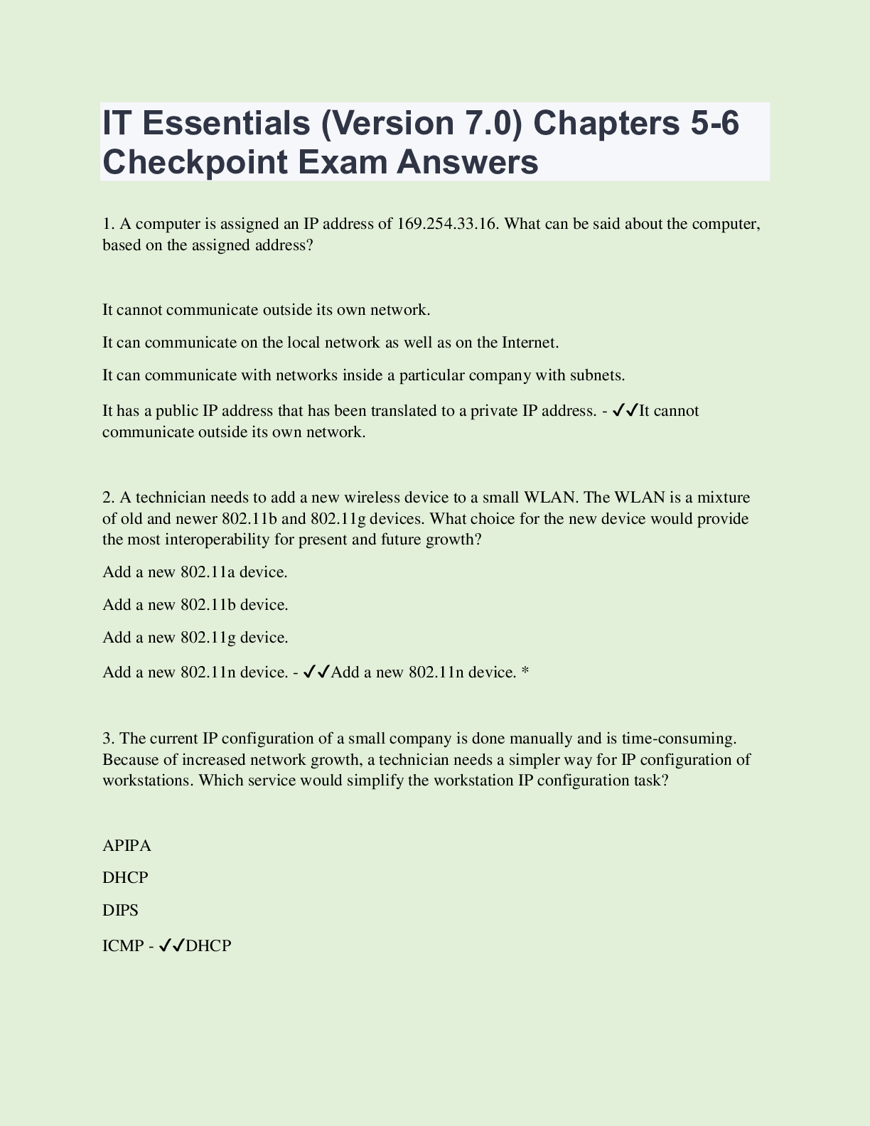 Preview image of IT Essentials (Version 7.0) Chapters 5-6 Checkpoint Exam Answers document