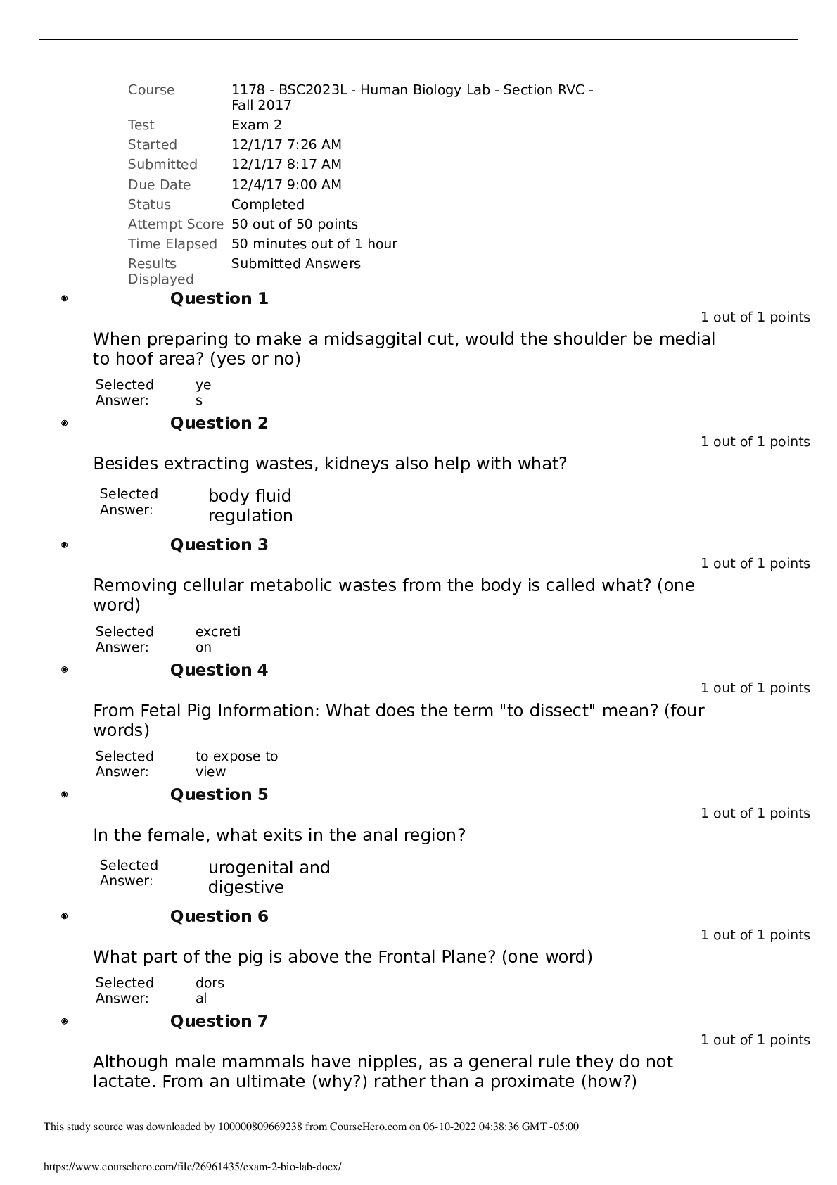 Preview of BSC 2023L Exam 2 bio lab With Answers
