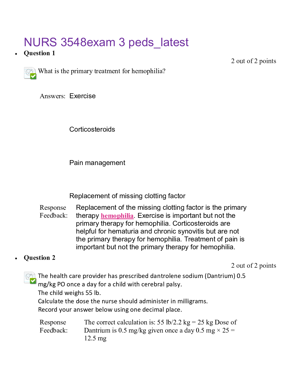 Preview image of NURS 3548 exam 3 peds_latest,100% CORRECT document