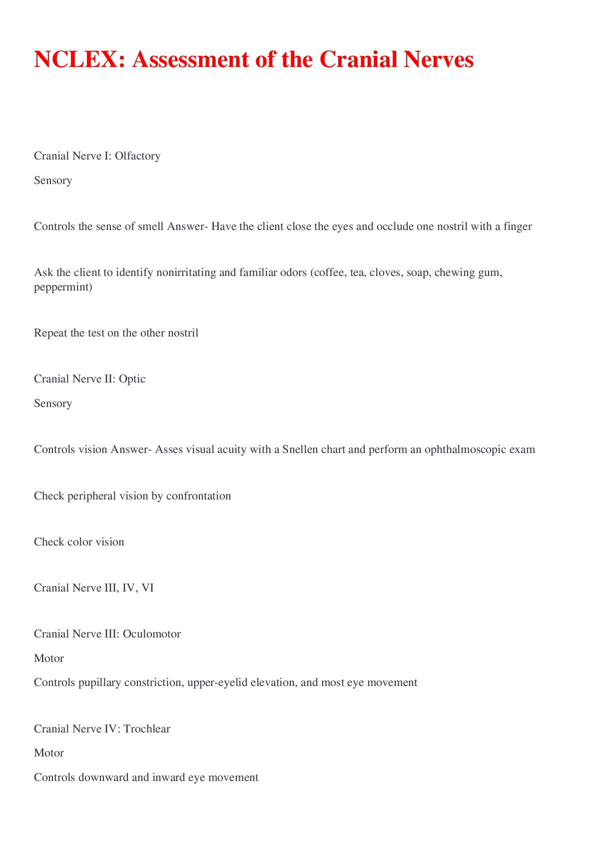 Preview image for NCLEX: Assessment of the Cranial Nerves
