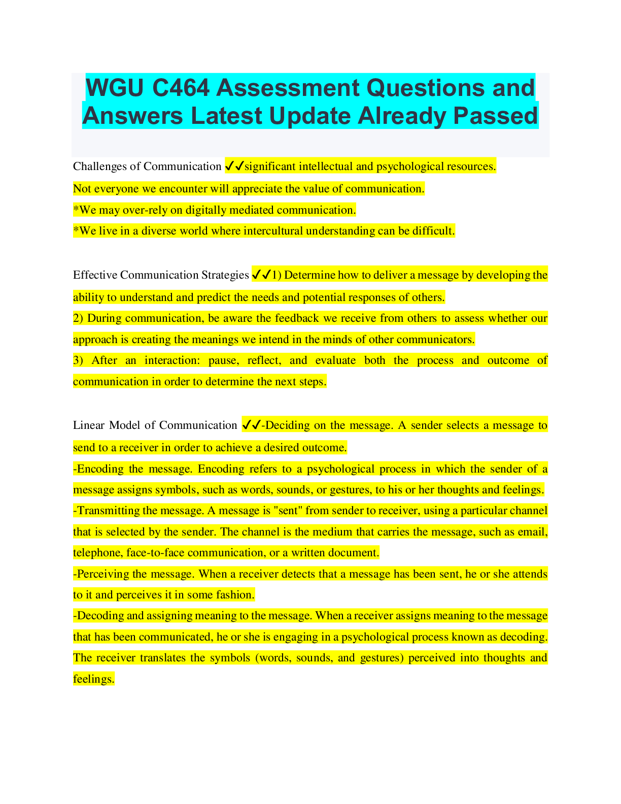 WGU C464 Assessment Questions and Answers Latest Update Already Passed ...