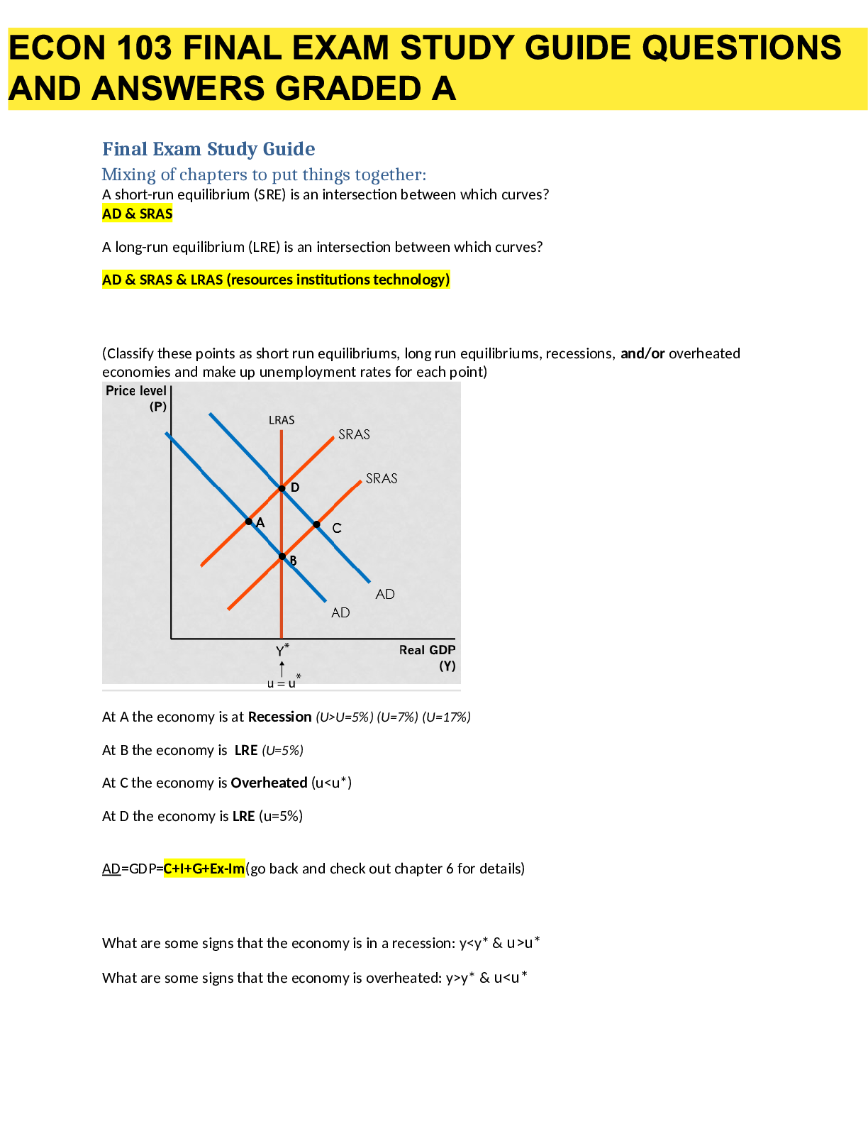 Preview image for ECON 103 FINAL EXAM STUDY GUIDE QUESTIONS AND ANSWERS GRADED A