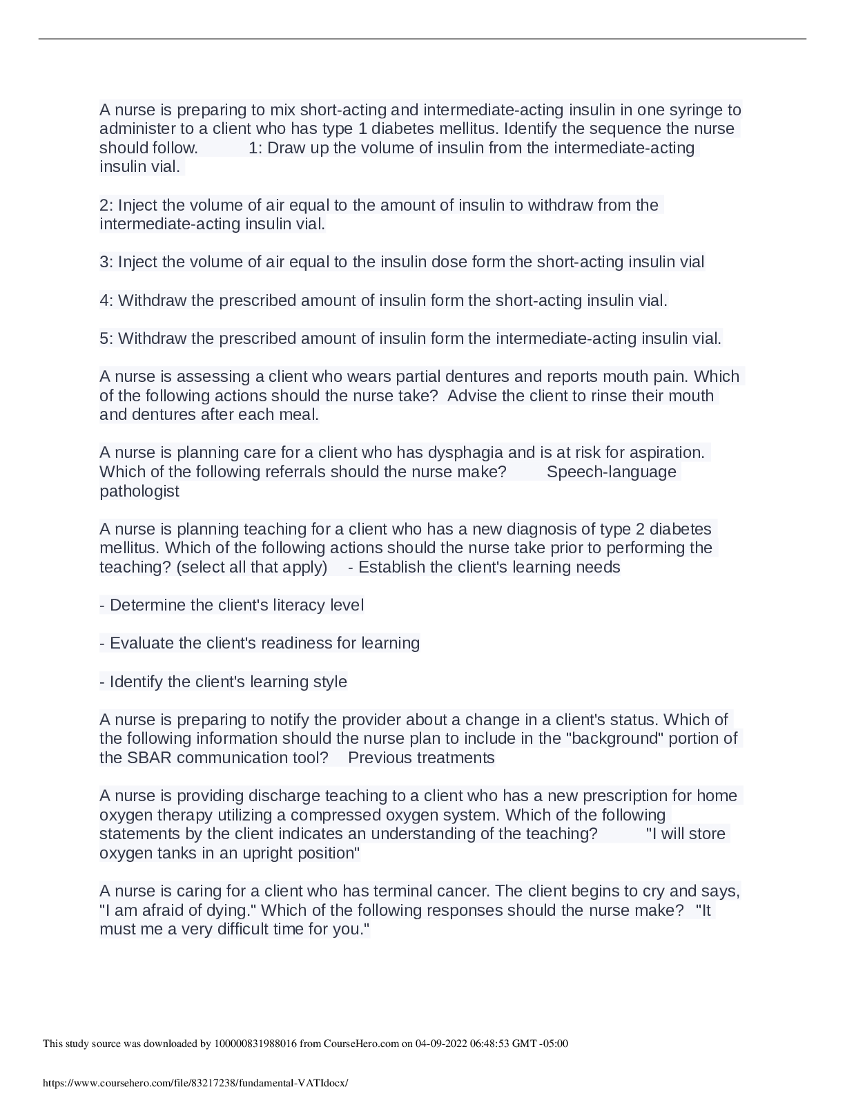 Preview image for NUR 4445 Fundamental VATI Graded A