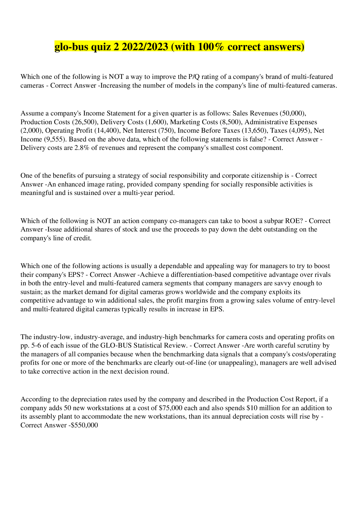 Preview image for glo-bus quiz 2 2022/2023 (with 100% correct answers)