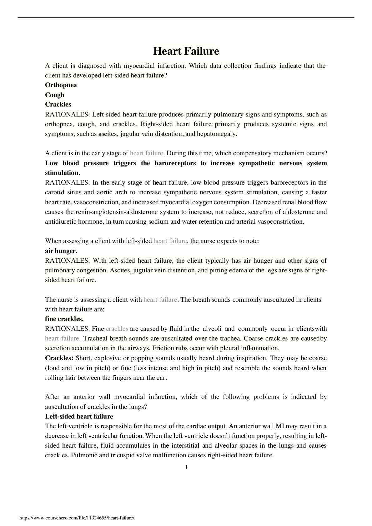 Preview image for NURS 100: HEART FAILURE: University Of Massachusetts (GRADE A) updated spring 2021