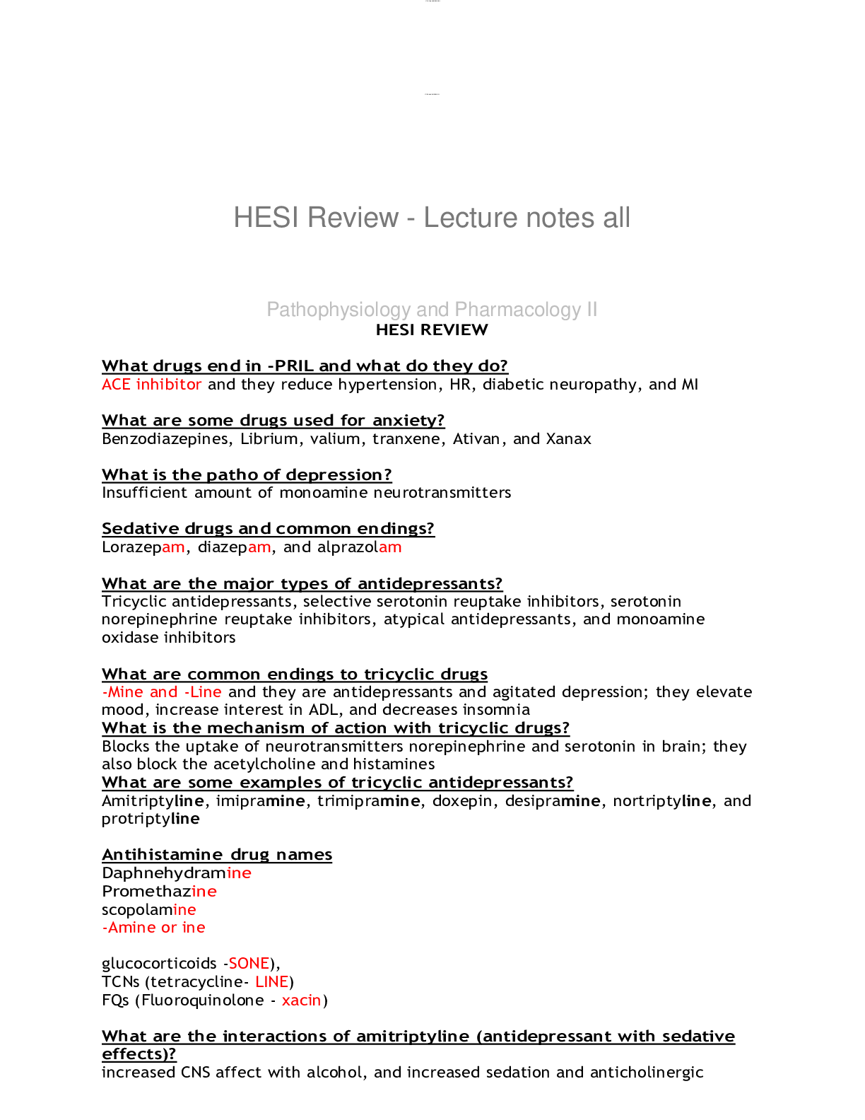 Preview image of HESI Review - Lecture notes all-2020 document