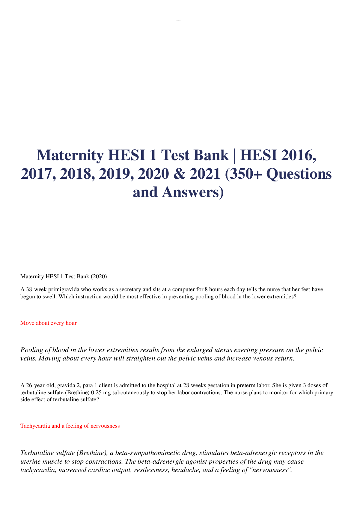 Preview image of Maternity HESI 1 Test Bank document