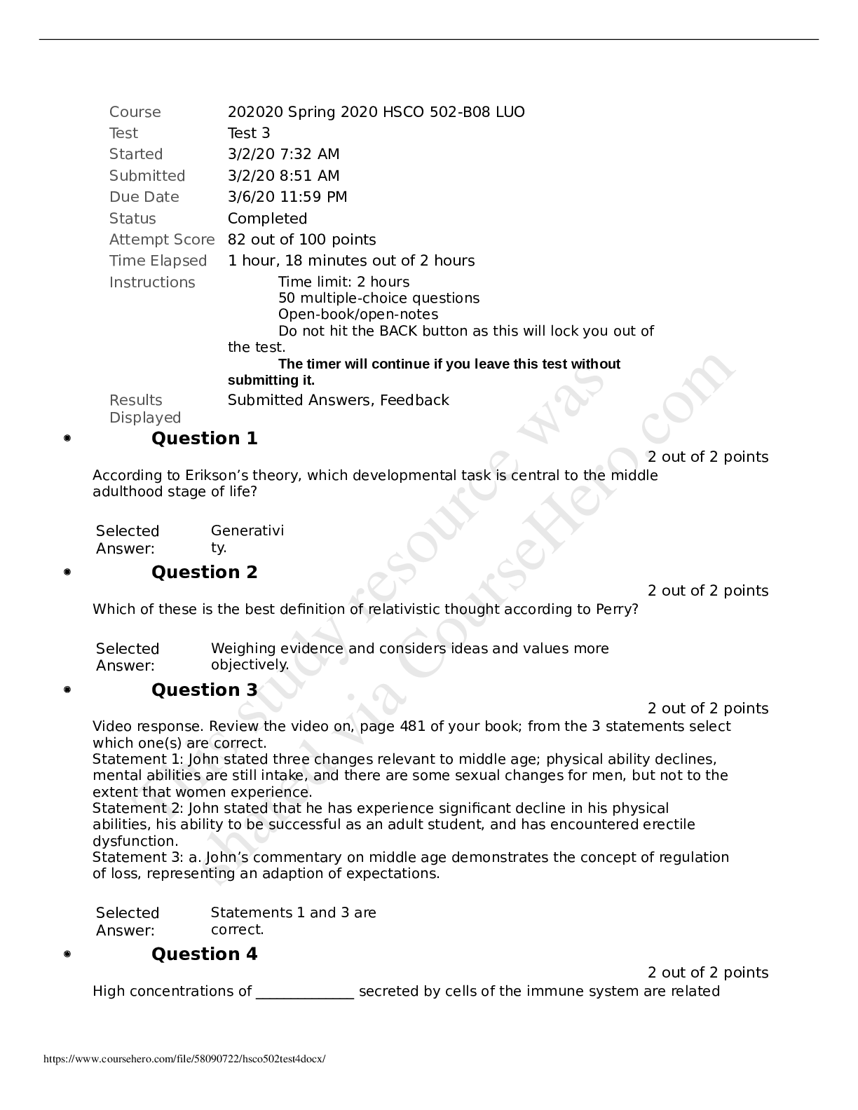 Preview image of Liberty University HSCO 502 test 4 Complete solution. document