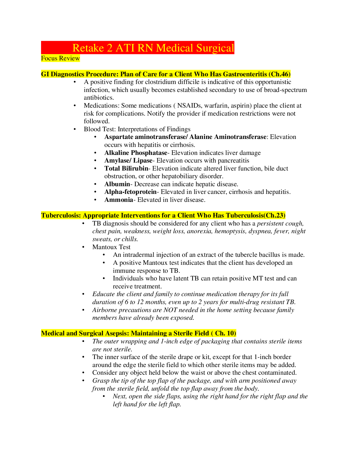 Preview of Retake 2 ATI RN Medical Surgical | LATEST ANSWERS