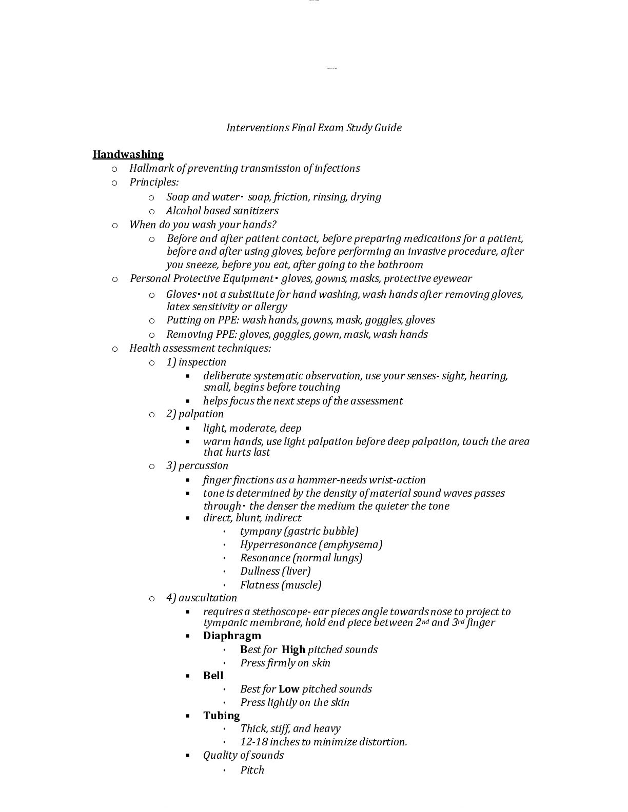 Preview image of Interventions Final Exam Study Guide document