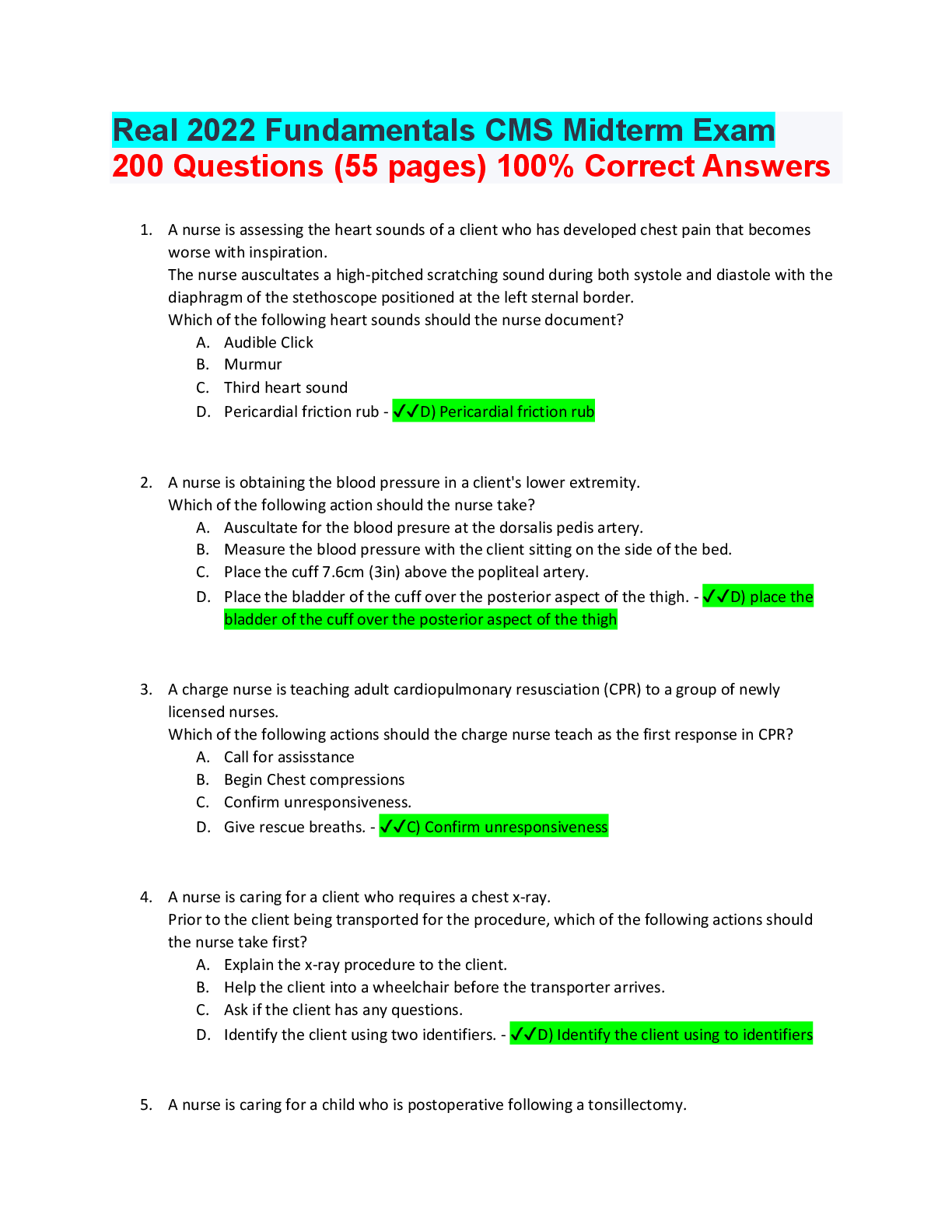 Recommended document preview for Fundamentals CMS Midterm Exam with 200 Questions -100% Correct Answers