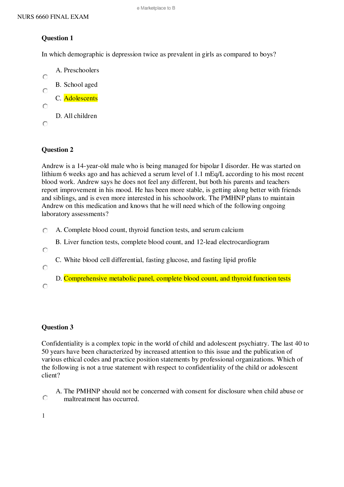 Preview image of NURS 6660 FINAL EXAM_Walden University With True Answers 100% Guarantee document