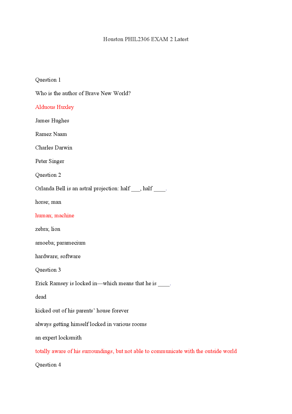 Preview of PHIL 2306 EXAM 2 Latest Guide With 100% Correct Answers