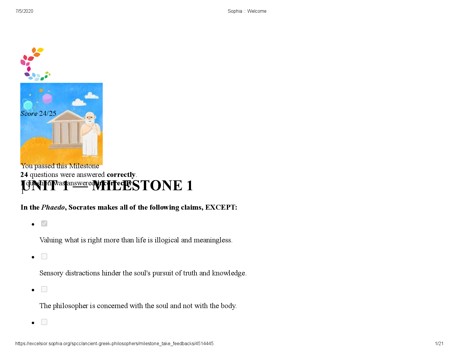 Preview of Ancient Greek Philosophers UNIT 1 — MILESTONE 1 (solutions)