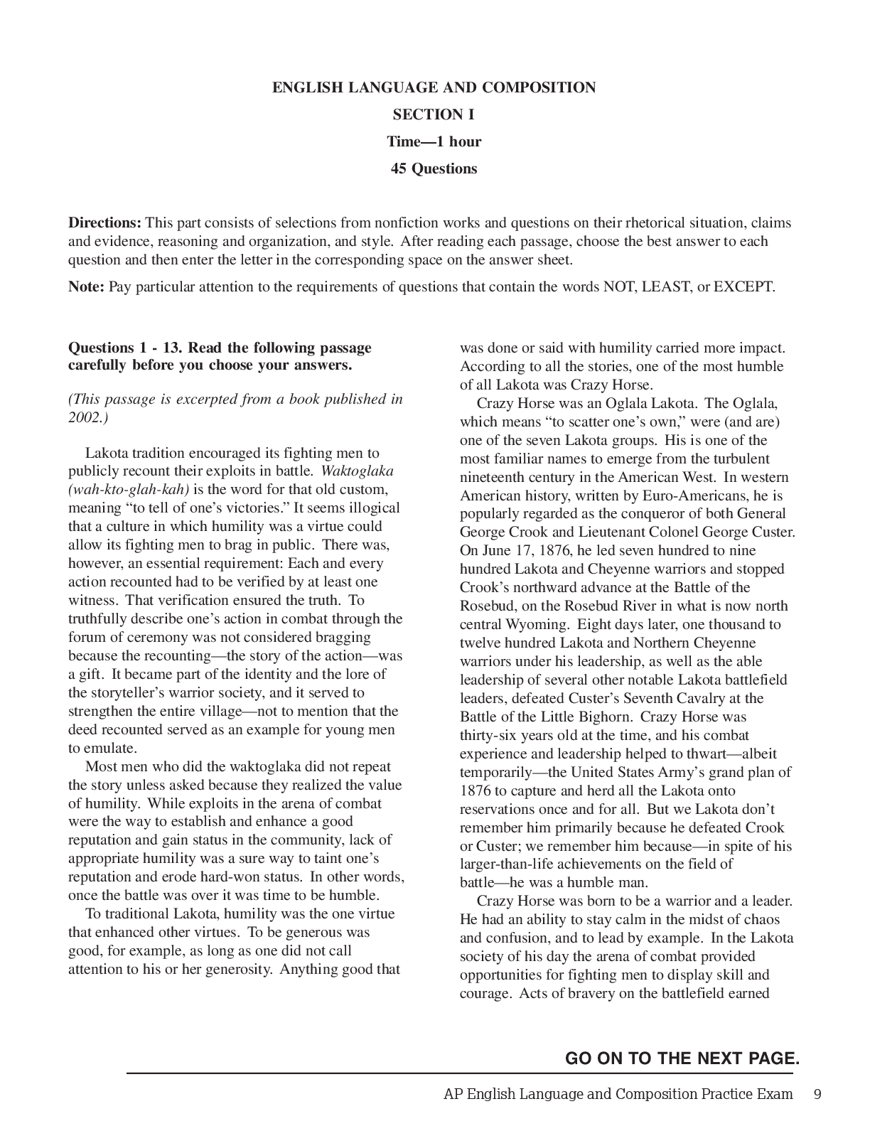 Preview of Waktoglaka "to tell of one's victories" AP English Language and Composition Practice Exam