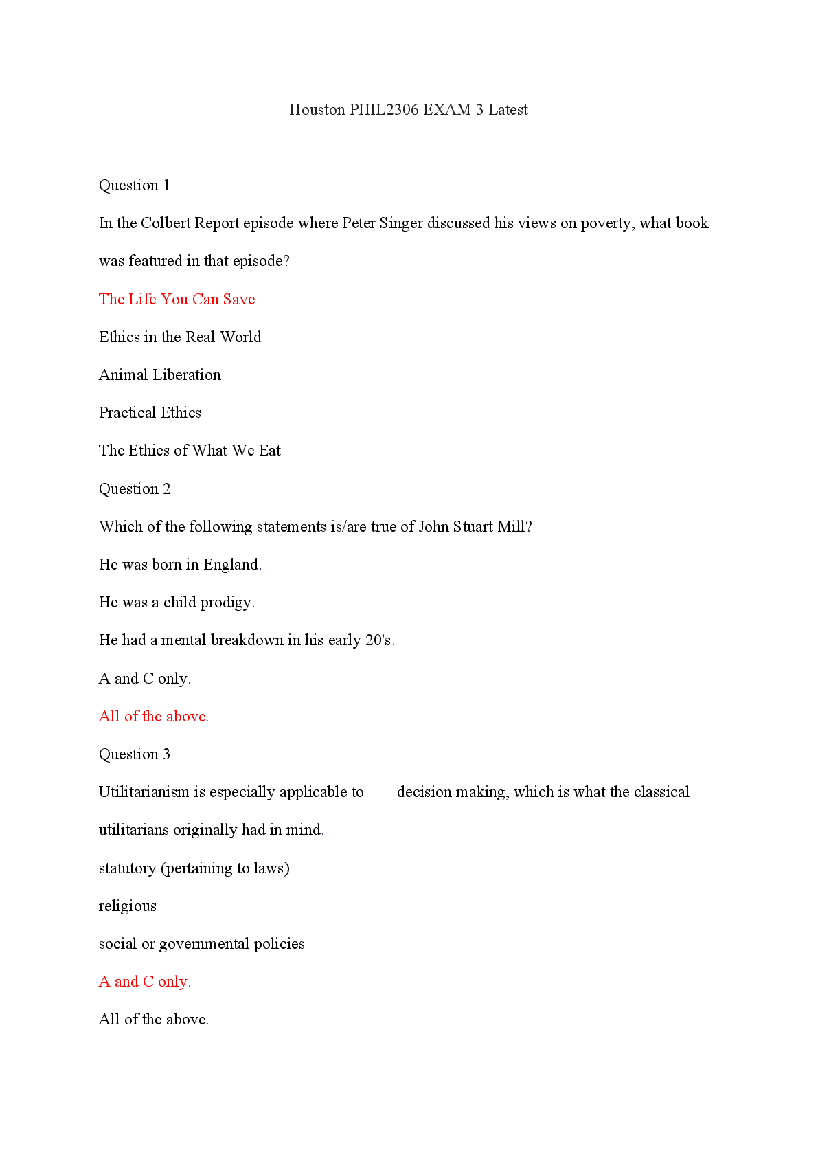Preview of PHIL 2306 EXAM 3 Latest Guide With 100% Correct Answers