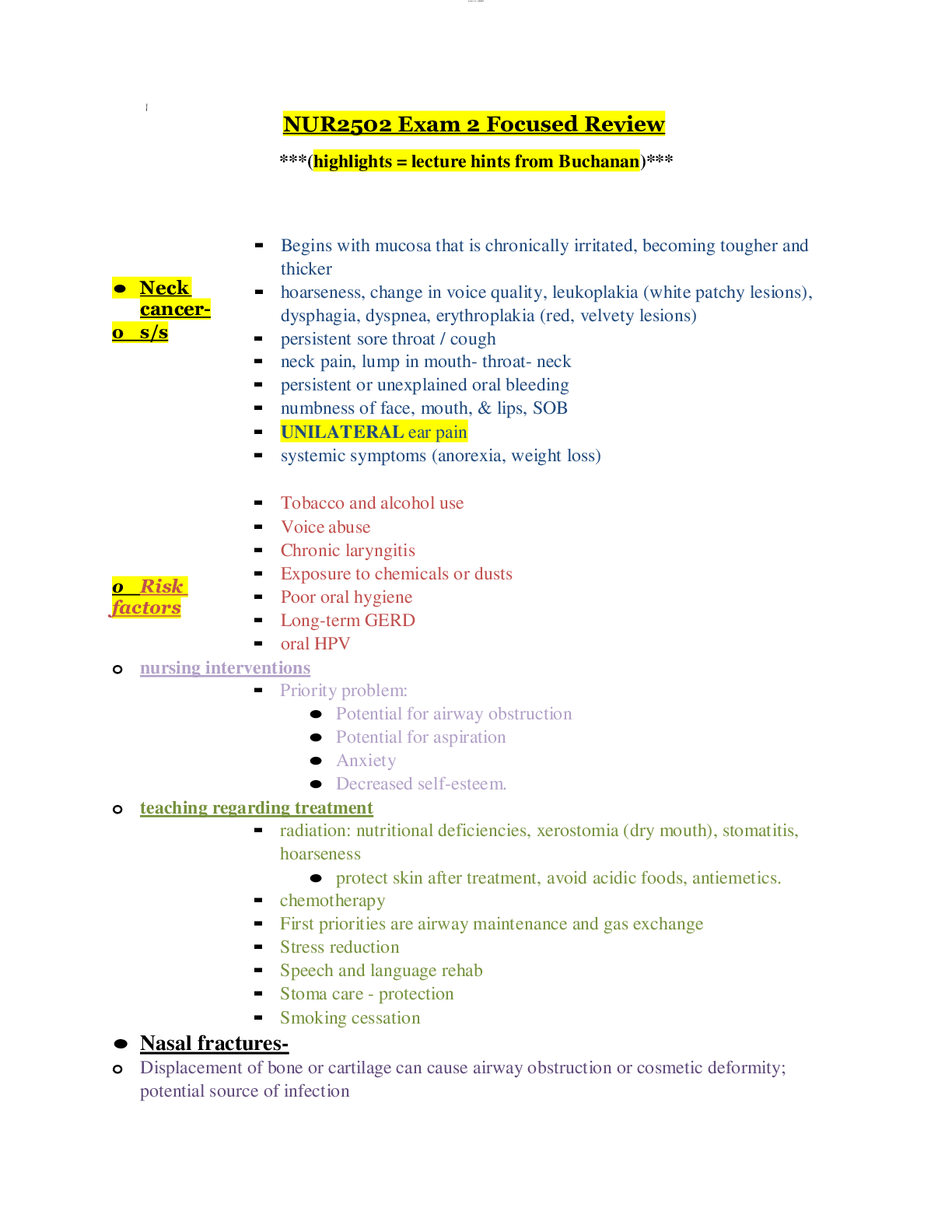 Preview image of NUR2502 Exam 2 Focused Review document