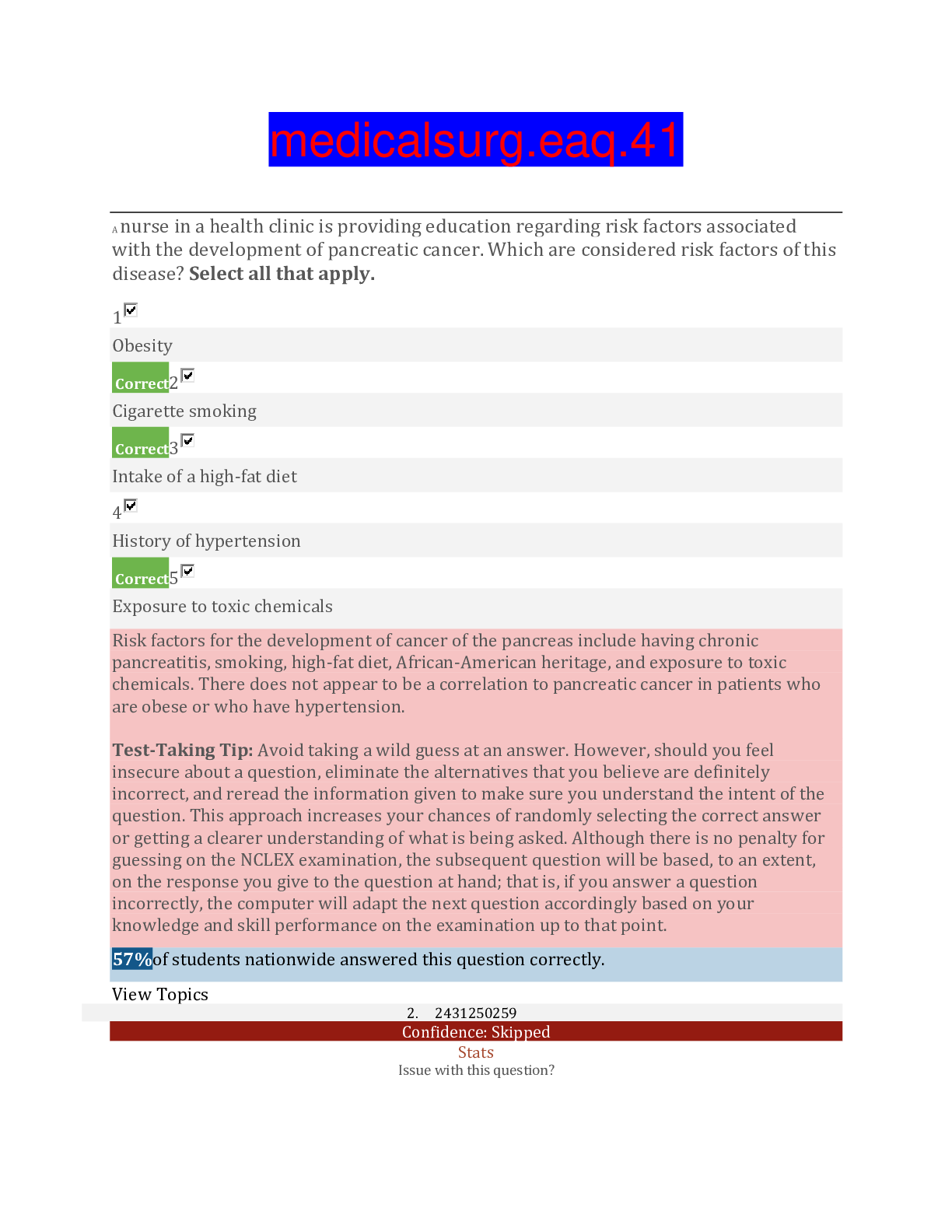 Preview image of MEDSURG2 MOD9-EAQ CH 41-LATEST document