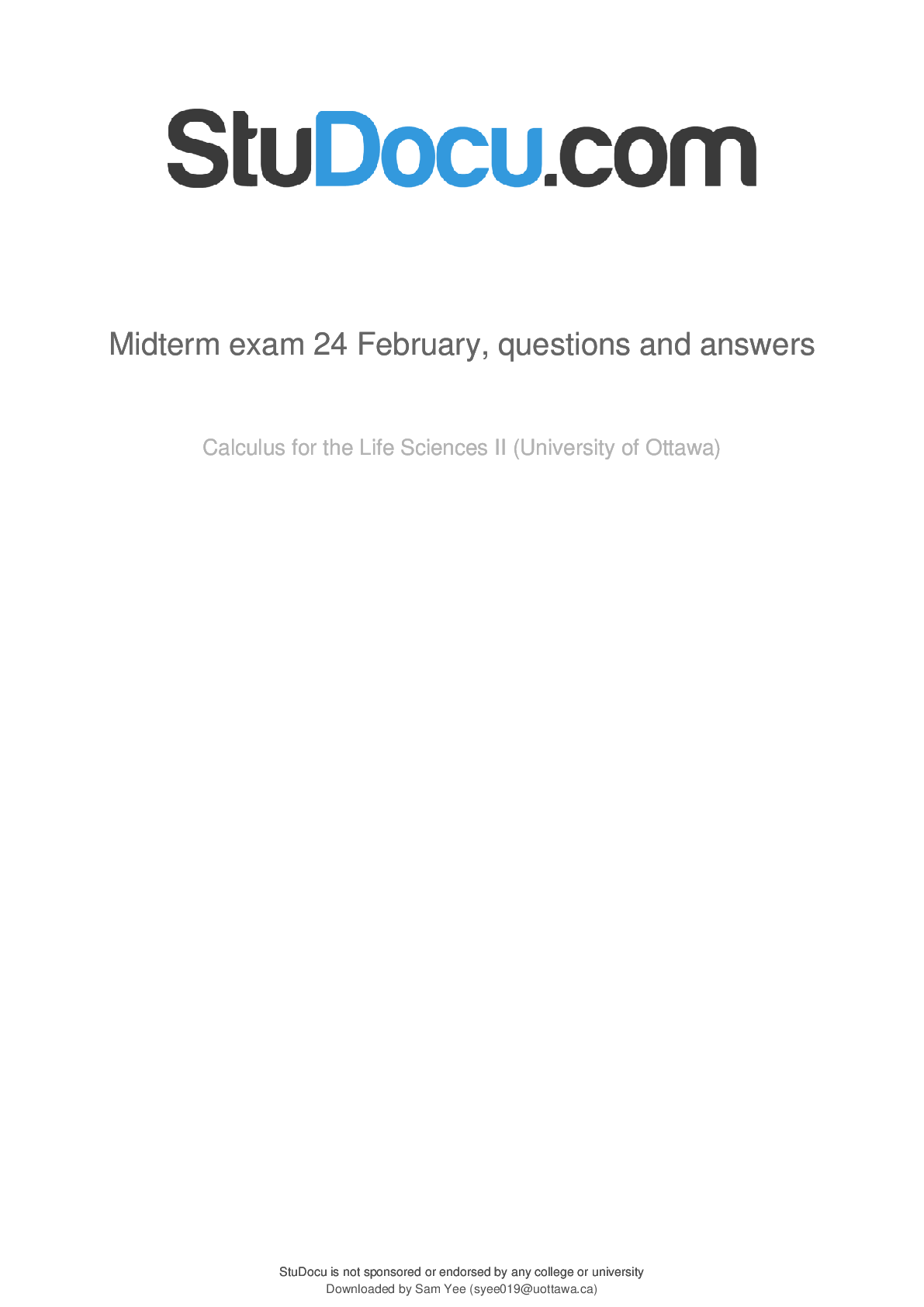 Preview of University of OttawaMAT 1332 First Midterm Exam | download for quality grades