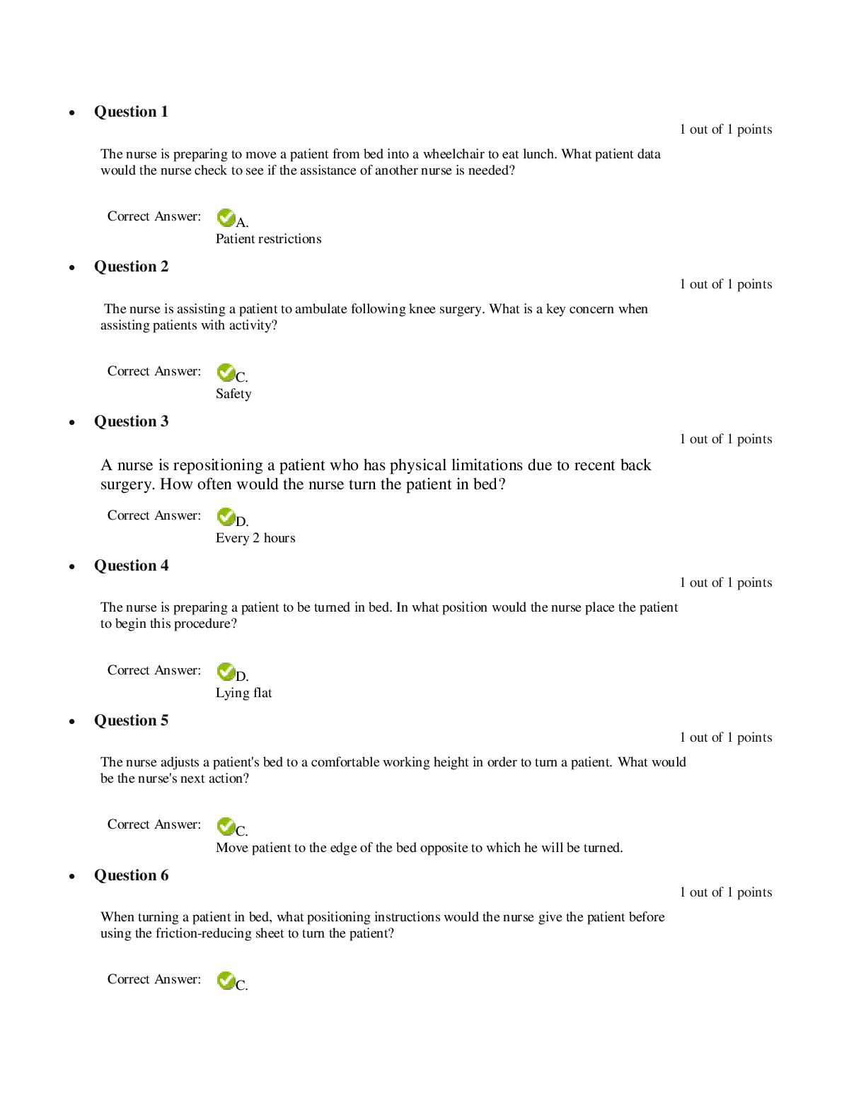 Preview image of NURSING 111  mobility quiz 2020 document