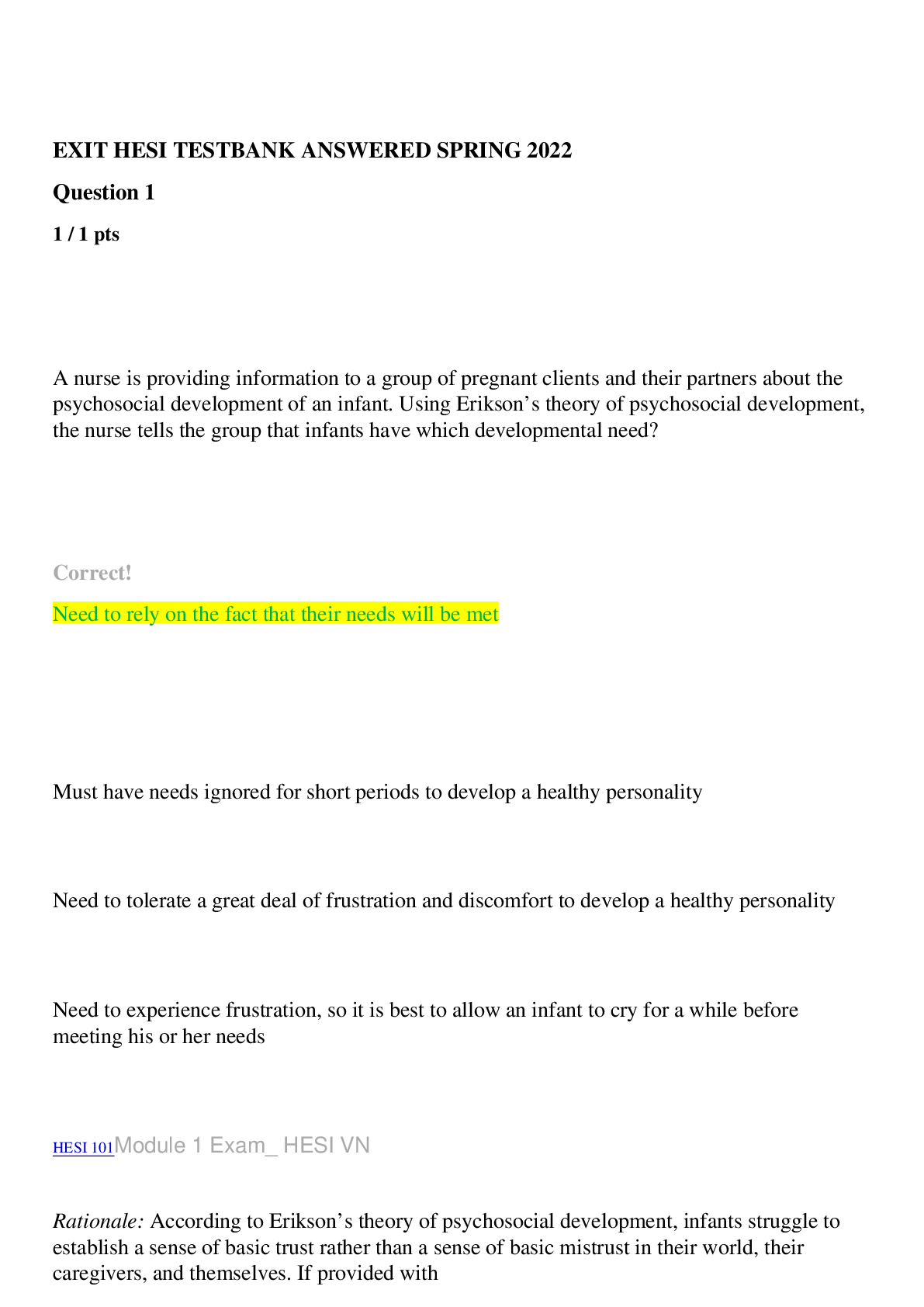 Preview image for EXIT HESI  TESTBANK ANSWERED SPRING 2022