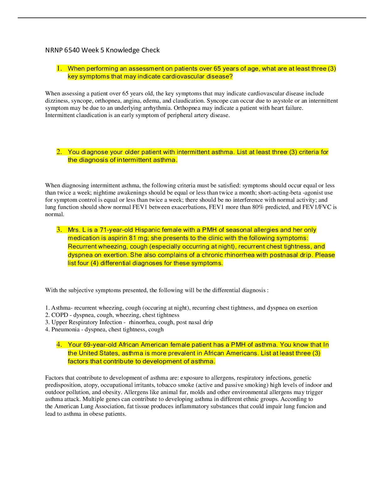 Preview of NRNP 6540 Week 5 Knowledge Check {Latest Updated Version}