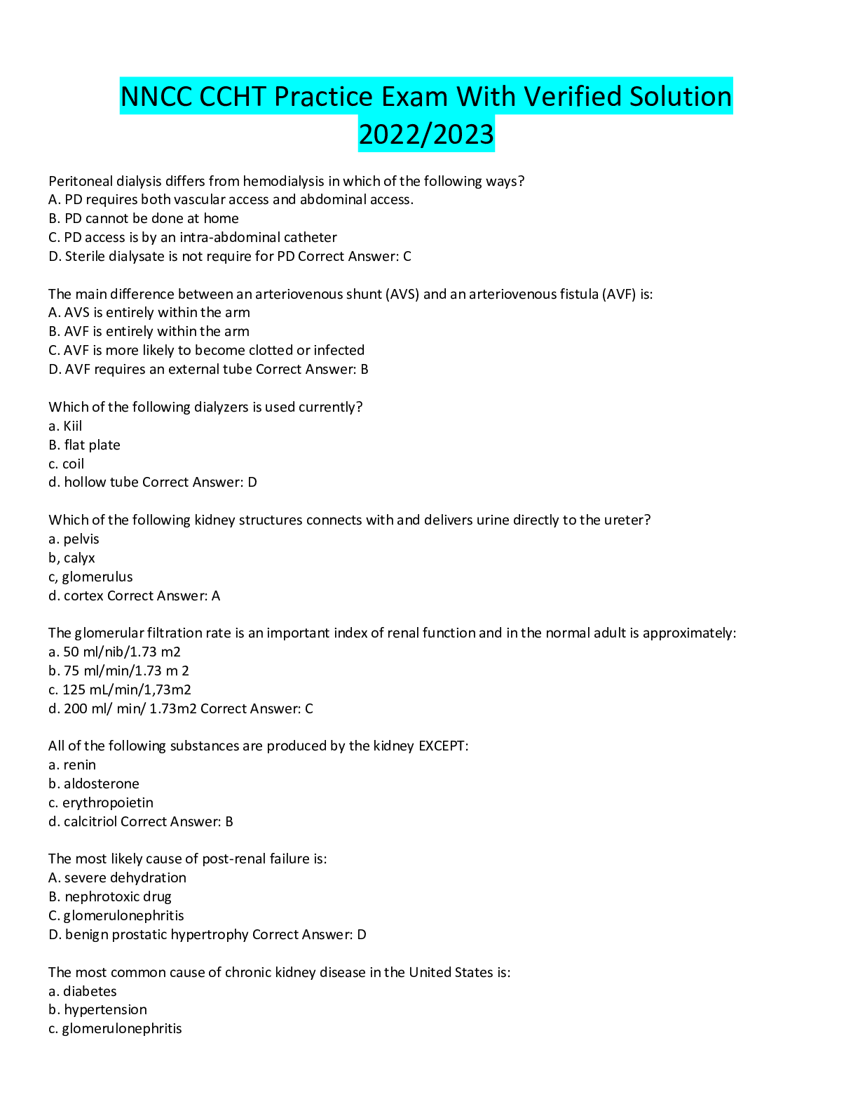 Preview image for NNCC CCHT Practice Exam With Verified Solution 2022/2023