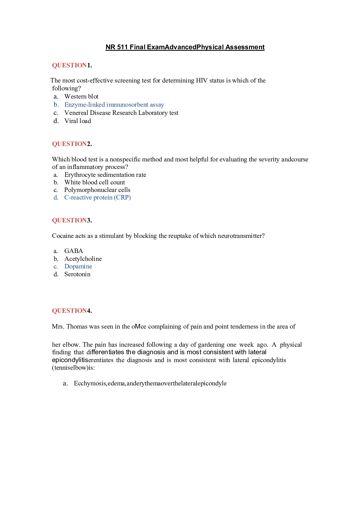 Preview image of NR 511 Final ExamAdvanced Physical Assessment document