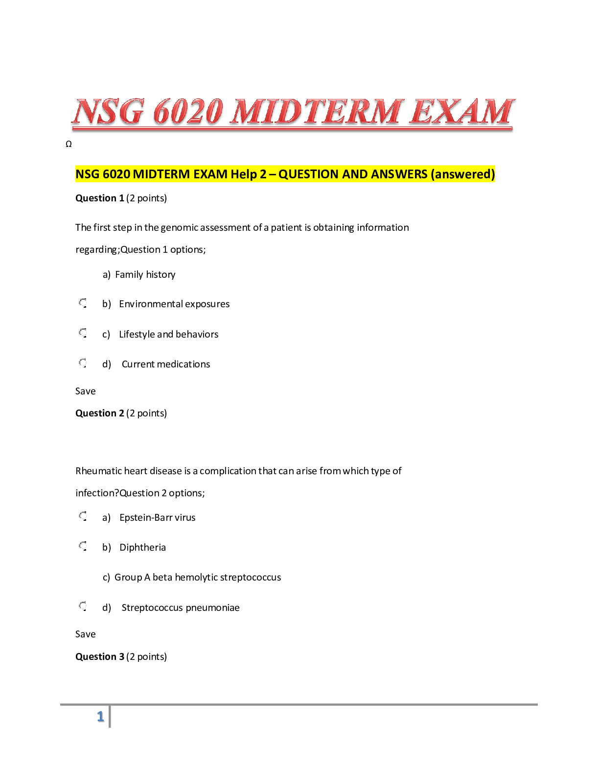 Preview image for NSG 6020 MIDTERM EXAM Help 2 – QUESTION AND ANSWERS (answered