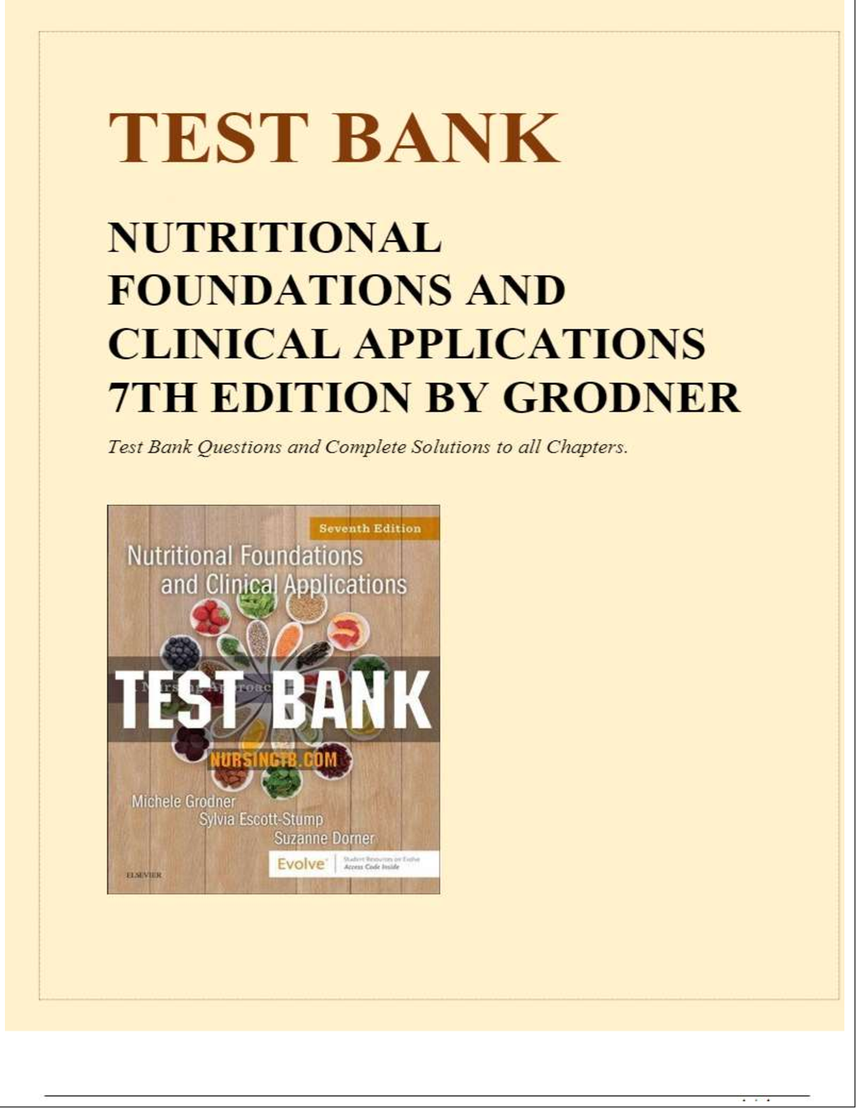 Preview of Test Bank for Nutritional Foundations and Clinical Applications 7th Edition by Grodner Com