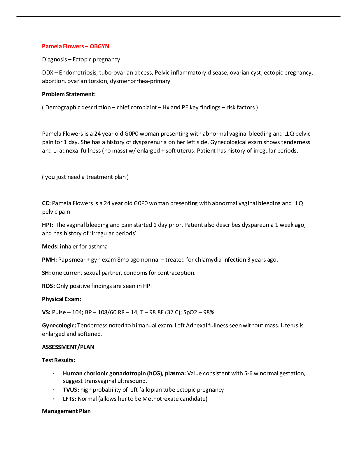 Preview image for Pamela Flowers – OBGYN Case Study (LATEST) Update 2020