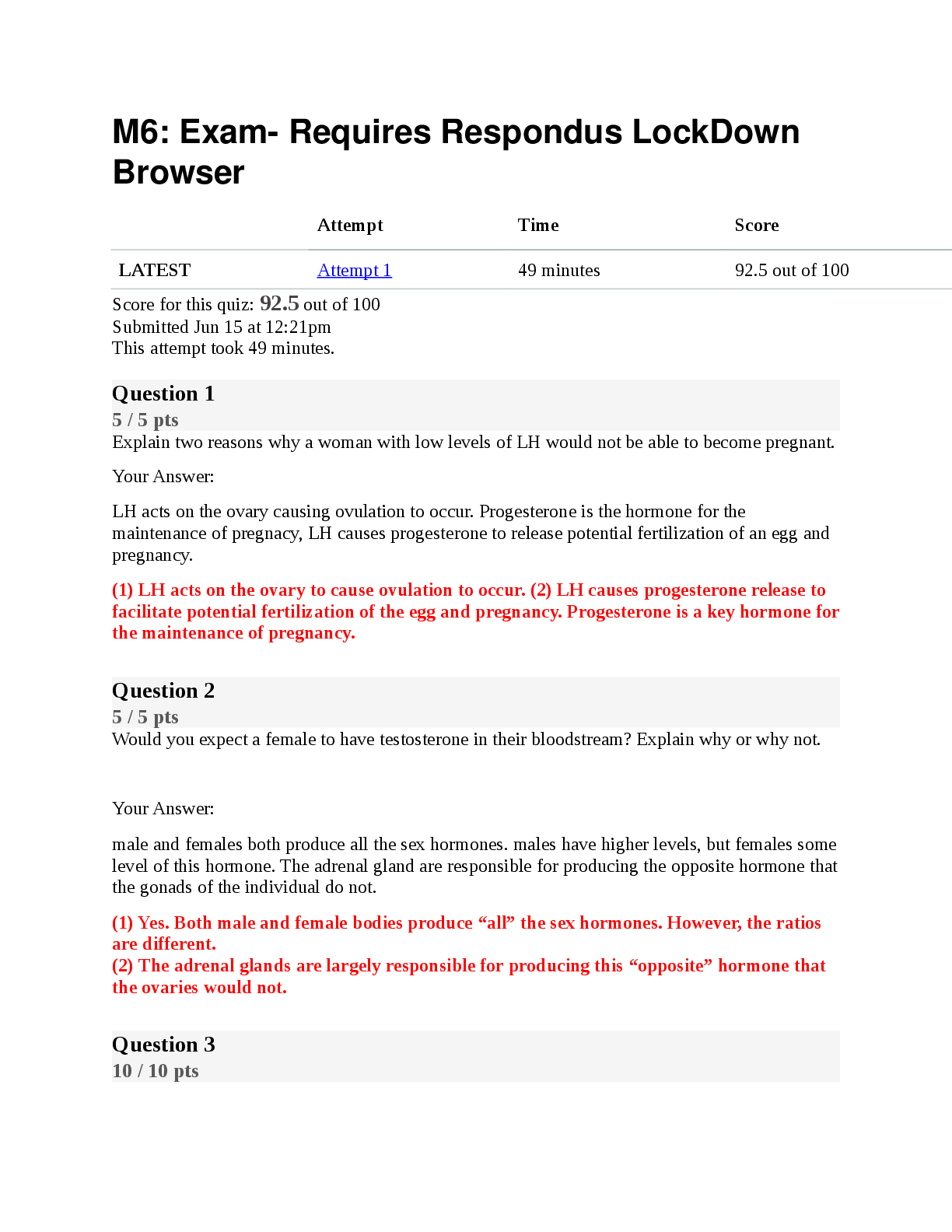 Preview of BIOD 151 / BIOD151 Portage Learning Module 6 Exam With Respondus Lockdown Questions and Answers Graded A
